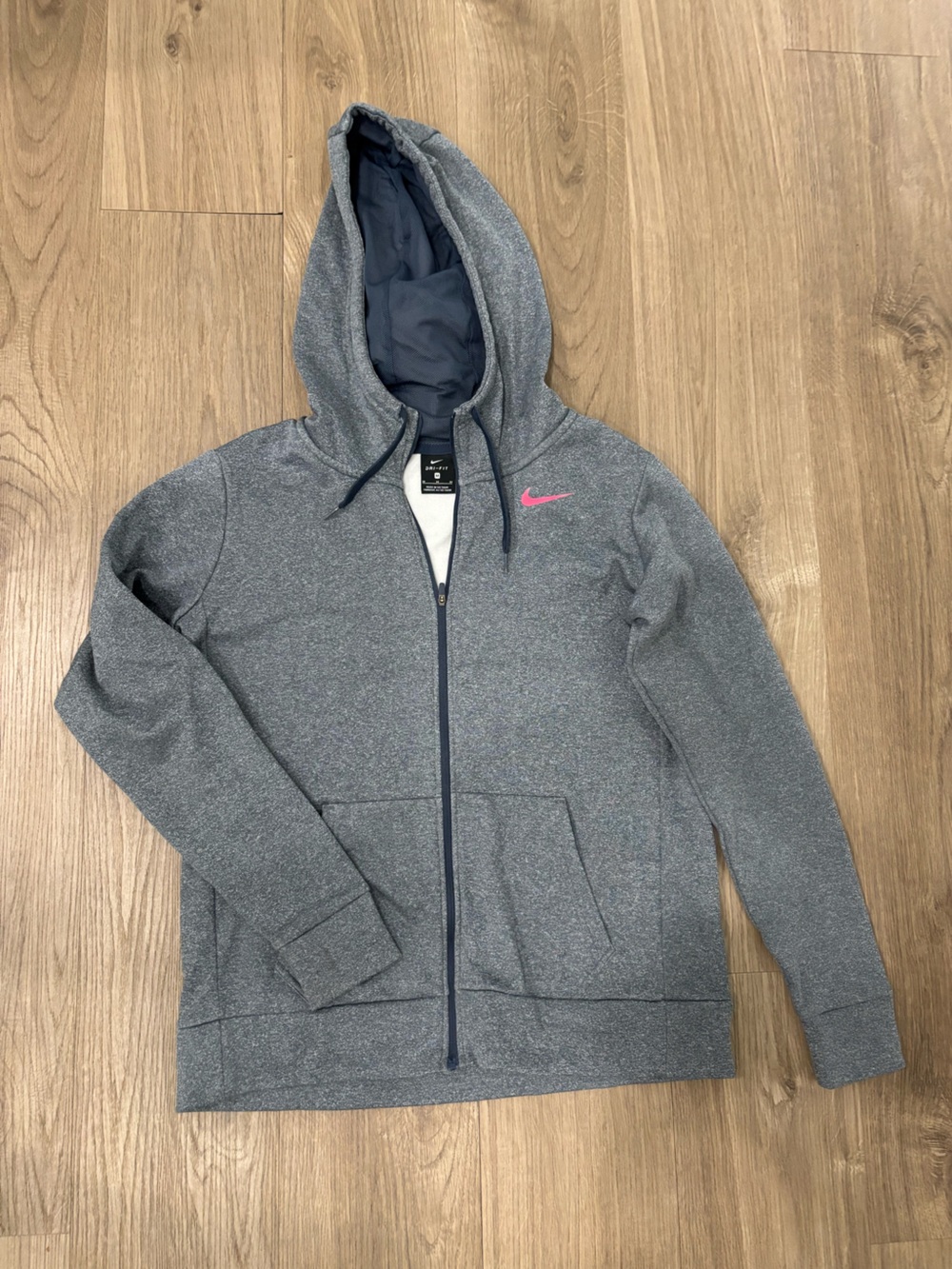 Nike Women’s Grey Dri-Fit Hoodie with Pink Swoosh Size M